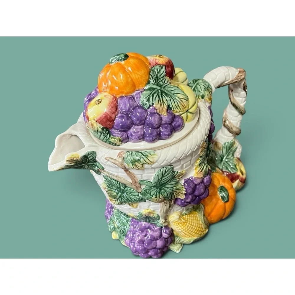 Fitz & Floyd Omnibus Harvest Bounty Cornucopia Ceramic 1993 Teapot Tea Pot 30 OZ